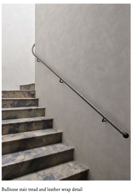 Bullnose stair tread with leather wrap detail