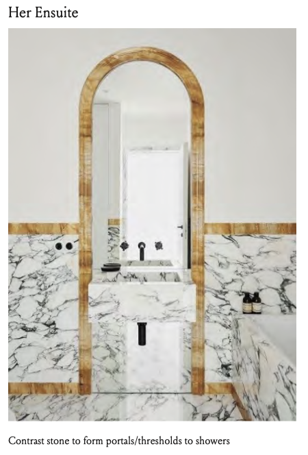 Her Ensuite — contrast stone portal to shower